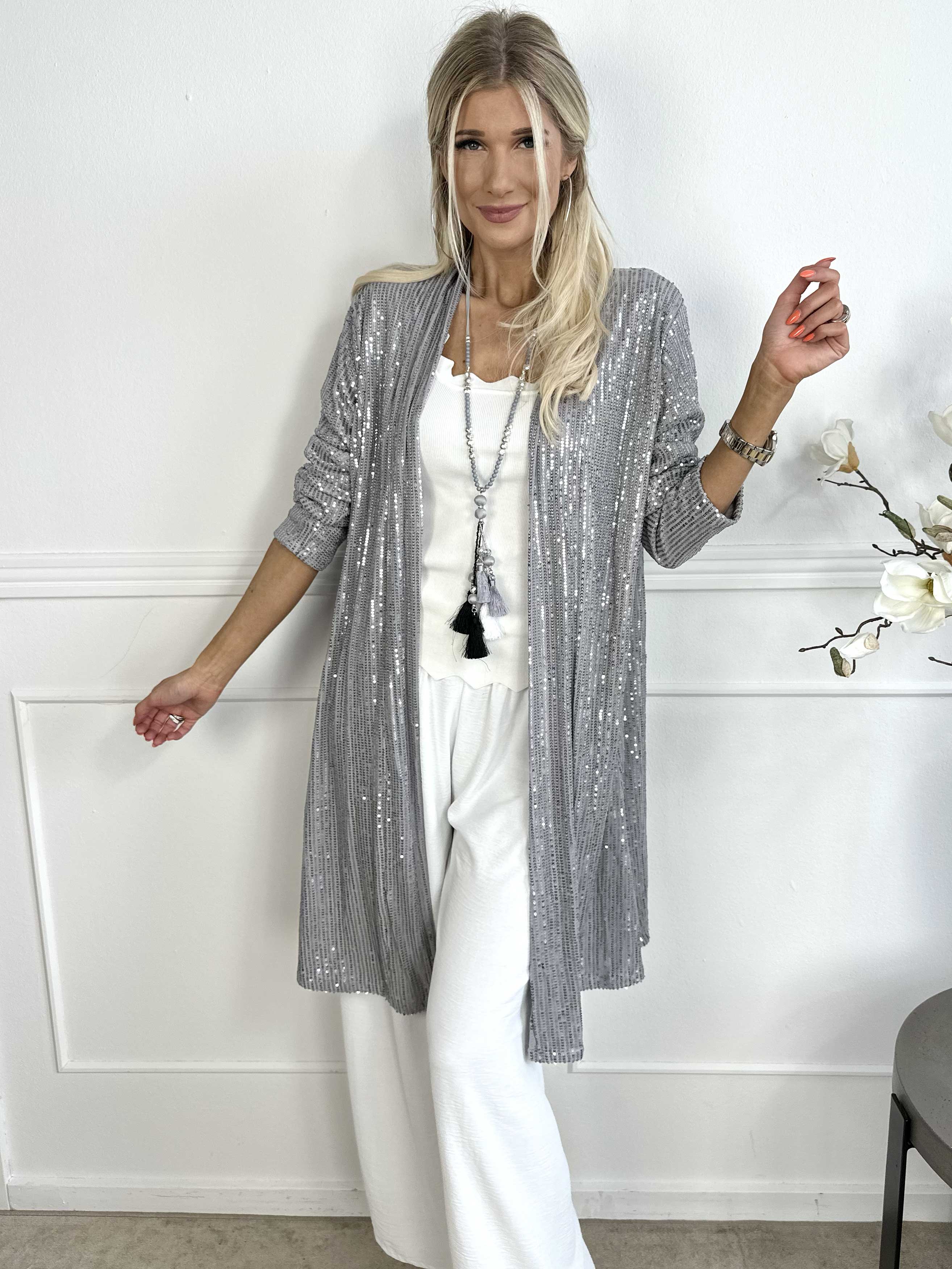 Rosa Glitter - Cardigan med pailletter